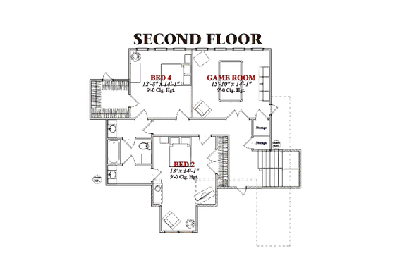 Floor Plan - Upper Floor for Traditional House Plan #63-185 - 4 bed, 3.5 bath