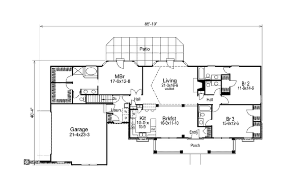 Floor Plan - Main Floor for Country House Plan #57-323 - 3 bed, 3.5 bath