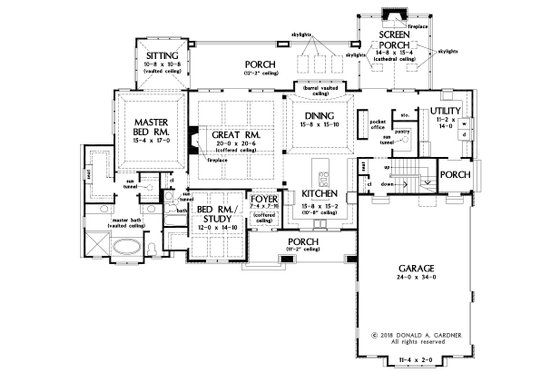 Floor Plan - Main Floor for Craftsman House Plan #929-1072 - 4 bed, 4 bath