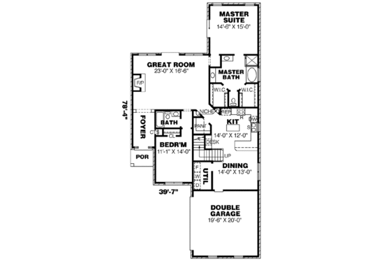 Floor Plan - Main Floor for Colonial House Plan #34-178 - 3 bed, 3 bath
