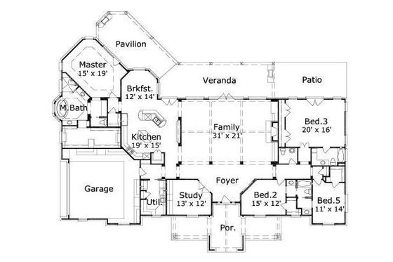 Floor Plan - Main Floor for Traditional House Plan #411-526 - 4 bed, 3 bath