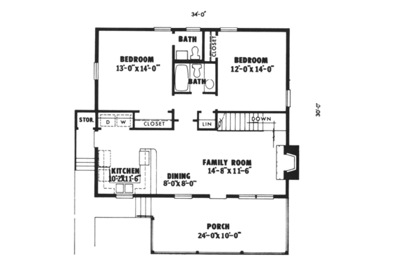 Floor Plan - Main Floor for Cabin House Plan #10-119 - 2 bed, 1.5 bath