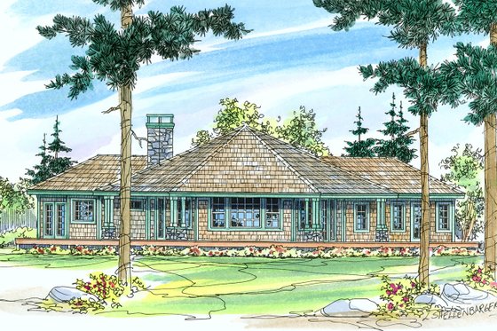 Exterior - Rear Elevation 1 for Ranch House Plan #124-472 - 3 bed, 2 bath