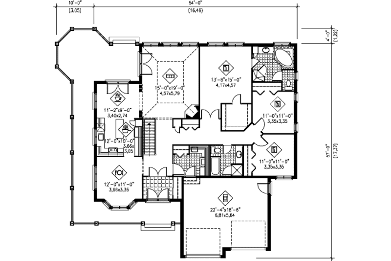 Home Plan - Floor Plan - Main Floor for European House Plan #25-4117 - 3 bed, 2 bath
