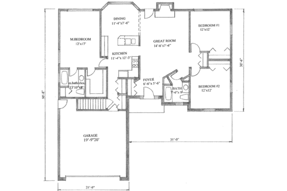 Floor Plan - Main Floor for Traditional House Plan #136-103 - 3 bed, 2 bath