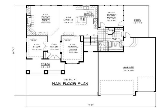 Floor Plan - Main Floor for Traditional House Plan #51-279 - 4 bed, 2.5 bath