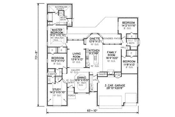 Floor Plan - Main Floor for Traditional House Plan #65-300 - 4 bed, 3 bath