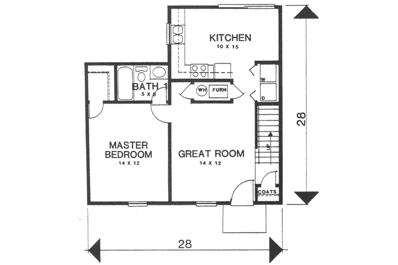 Architectural House Design - Floor Plan - Main Floor for Cottage House Plan #30-192 - 3 bed, 2 bath