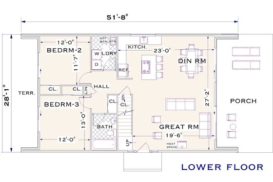 Floor Plan - Main Floor for Cottage House Plan #3-353 - 3 bed, 2 bath