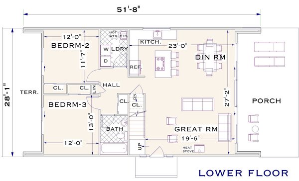 Architectural House Design - Floor Plan - Main Floor for Cottage House Plan #3-353 - 3 bed, 2 bath