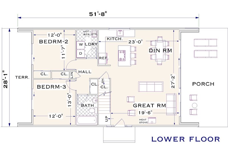 Architectural House Design - Floor Plan - Main Floor for Cottage House Plan #3-353 - 3 bed, 2 bath