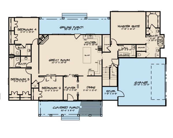 Architectural House Design - Farmhouse Floor Plan - Main Floor Plan #923-102