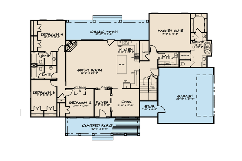 Home Plan - Floor Plan - Main Floor for Farmhouse House Plan #923-102 - 6 bed, 4 bath