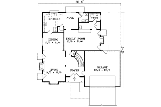 Floor Plan - Main Floor for Modern House Plan #1-1462 - 3 bed, 2.5 bath