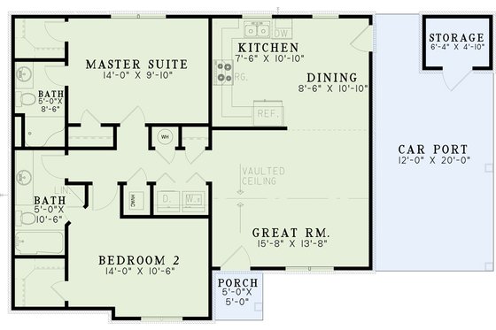 Floor Plan - Main Floor for Traditional House Plan #17-2178 - 2 bed, 2 bath