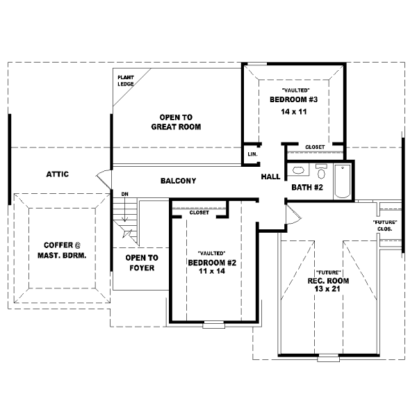 Traditional Floor Plan - Upper Floor Plan #81-13891