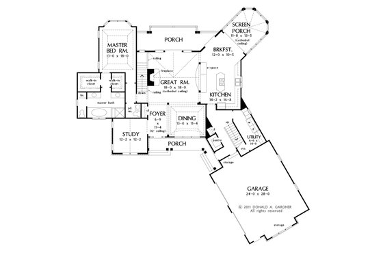 Floor Plan - Main Floor for Craftsman House Plan #929-26 - 3 bed, 3.5 bath