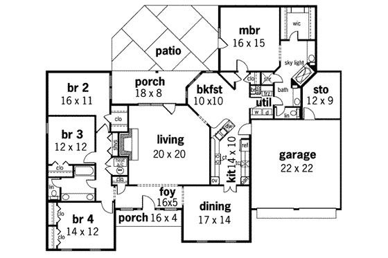 Floor Plan - Main Floor for European House Plan #45-143 - 4 bed, 2 bath