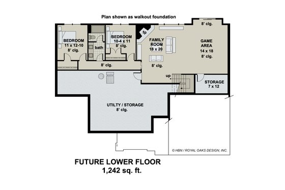 Floor Plan - Lower Floor for Traditional House Plan #51-1182 - 3 bed, 2.5 bath