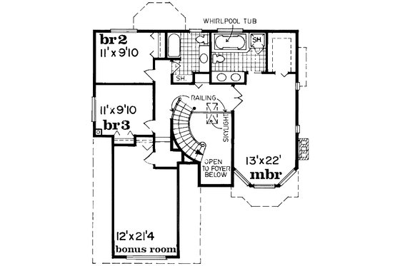 Floor Plan - Upper Floor for European House Plan #47-577 - 3 bed, 3 bath