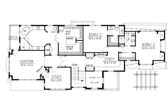 Floor Plan - Upper Floor for Beach House Plan #103-206 - 4 bed, 4.5 bath