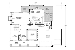 Floor Plan - Main Floor for Craftsman House Plan #56-583 - 4 bed, 3.5 bath