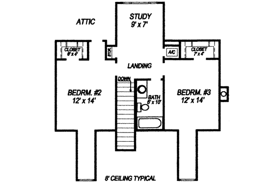 Floor Plan - Upper Floor for Traditional House Plan #14-229 - 3 bed, 2.5 bath