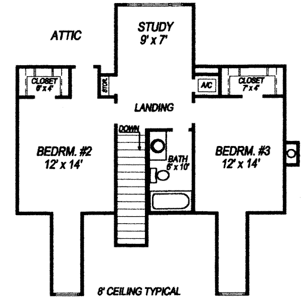 Traditional Floor Plan - Upper Floor Plan #14-229