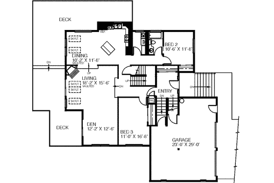 Floor Plan - Main Floor for Bungalow House Plan #60-358 - 5 bed, 3 bath