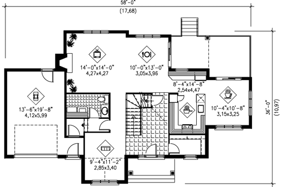 Floor Plan - Main Floor for Farmhouse House Plan #25-4220 - 3 bed, 2.5 bath