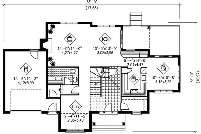 Dream House Plan - Floor Plan - Main Floor for Farmhouse House Plan #25-4220 - 3 bed, 2.5 bath