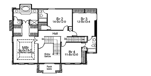 House Blueprint - Colonial Floor Plan - Upper Floor Plan #57-297