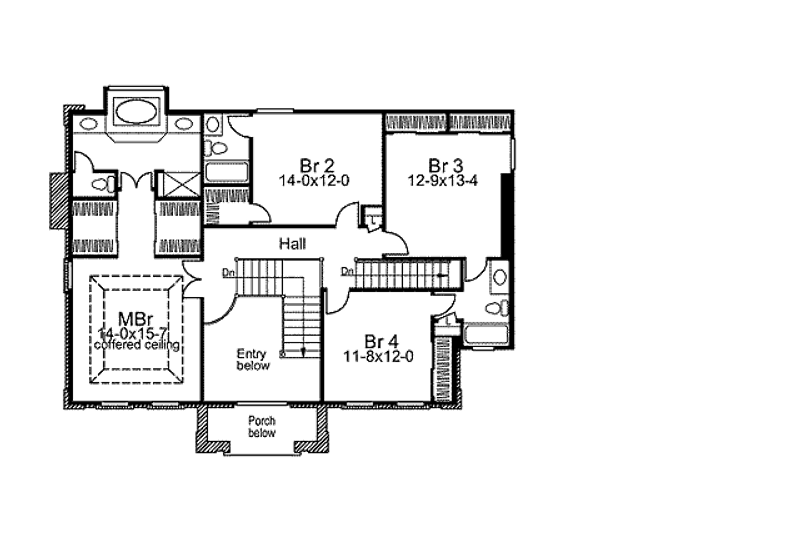 Dream House Plan - Floor Plan - Upper Floor for Colonial House Plan #57-297 - 4 bed, 3.5 bath