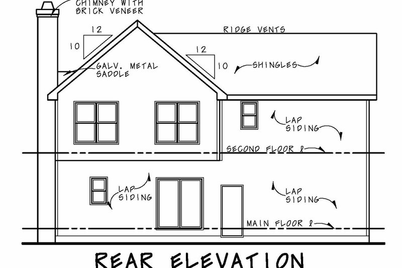 Home Plan - Exterior - Rear Elevation for Traditional House Plan #20-2580 - 4 bed, 2.5 bath