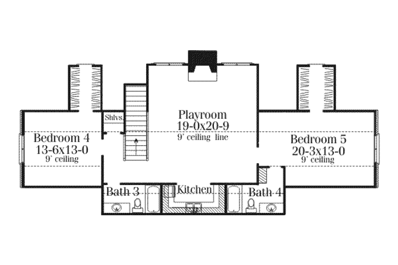 House Blueprint - Floor Plan - Upper Floor for Southern House Plan #406-115 - 5 bed, 4.5 bath