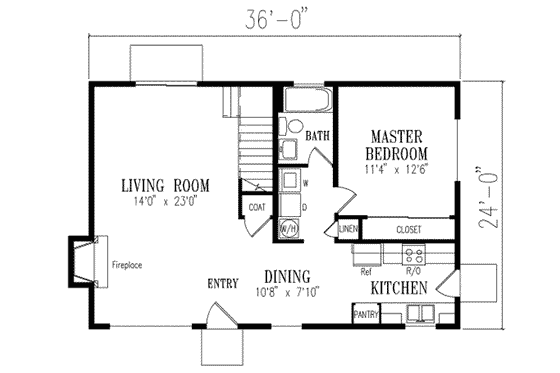 Floor Plan - Main Floor for Colonial House Plan #1-121 - 3 bed, 2 bath