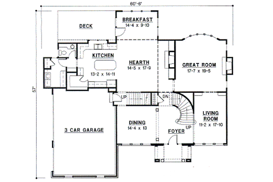Floor Plan - Main Floor for Colonial House Plan #67-614 - 4 bed, 4.5 bath