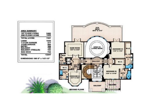 Floor Plan - Upper Floor for Mediterranean House Plan #27-394 - 7 bed, 6 bath