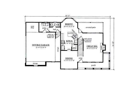 Floor Plan - Main Floor for Southern House Plan #42-394 - 3 bed, 2 bath