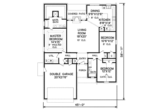 Floor Plan - Main Floor for Traditional House Plan #65-230 - 3 bed, 2 bath