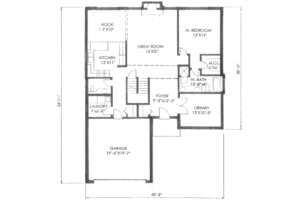 Floor Plan - Main Floor for Traditional House Plan #136-114 - 3 bed, 2.5 bath