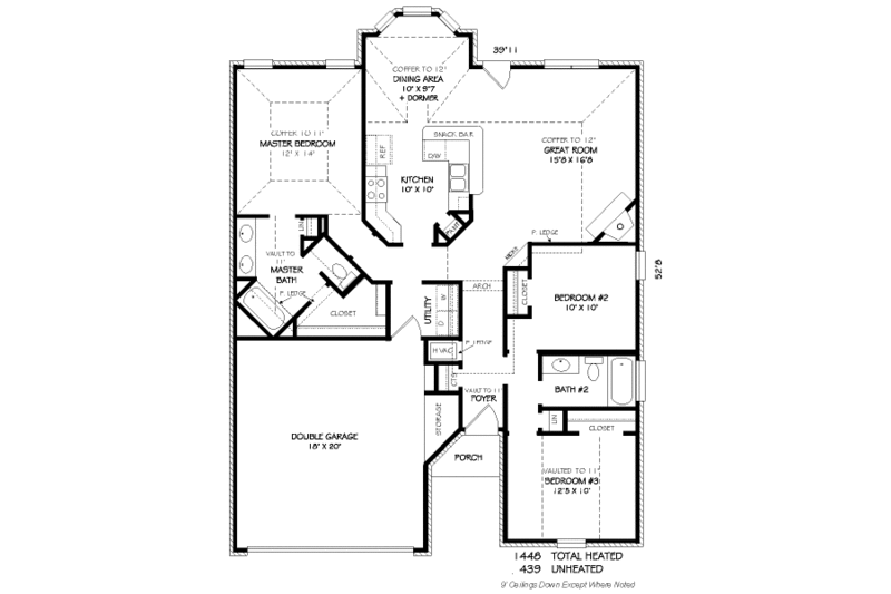 Traditional Style House Plan - 3 Beds 2 Baths 1448 Sq Ft Plan #424-164 