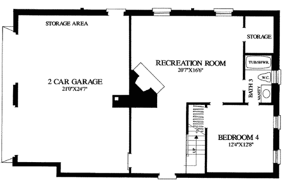 Floor Plan - Lower Floor for Southern House Plan #137-237 - 4 bed, 3 bath
