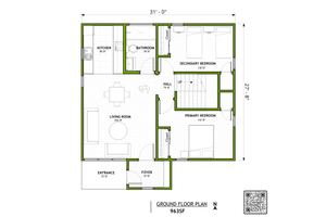 Floor Plan - Main Floor for Modern House Plan #1106-6 - 2 bed, 1 bath