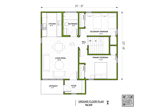 Floor Plan - Main Floor for Modern House Plan #1106-6 - 2 bed, 1 bath