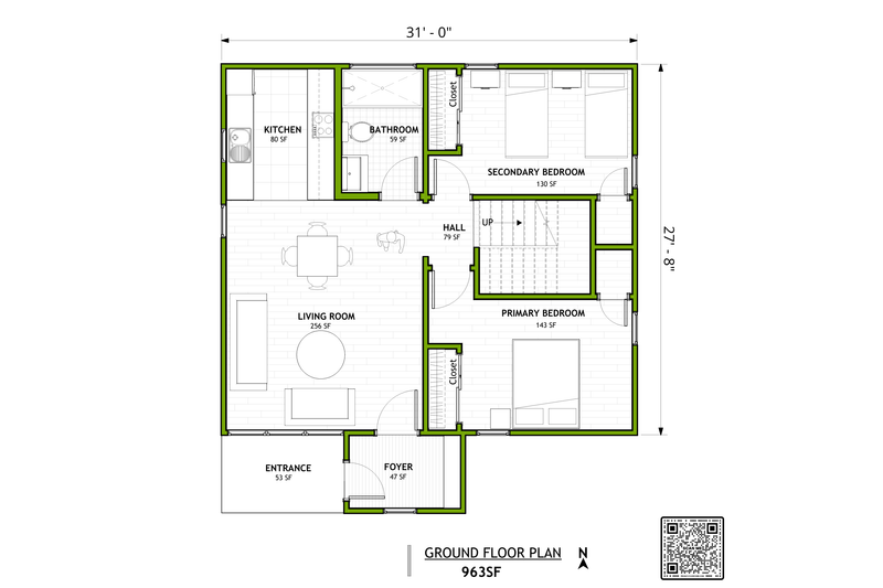 Home Plan - Floor Plan - Main Floor for Modern House Plan #1106-6 - 2 bed, 1 bath