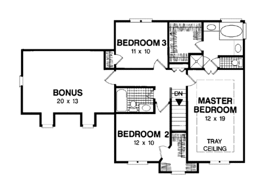 Floor Plan - Upper Floor for Colonial House Plan #56-131 - 3 bed, 2.5 bath