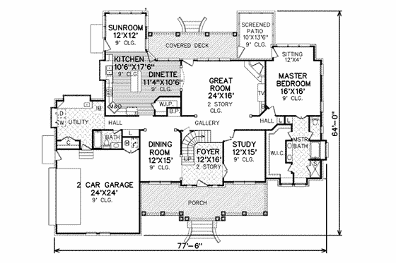 Floor Plan - Main Floor for Country House Plan #65-428 - 3 bed, 3 bath