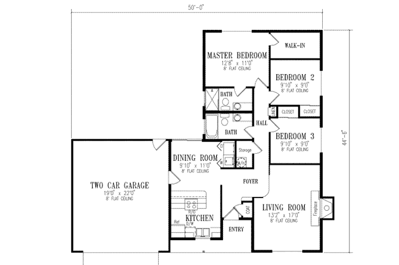 Home Plan - Floor Plan - Main Floor for Ranch House Plan #1-183 - 3 bed, 2 bath