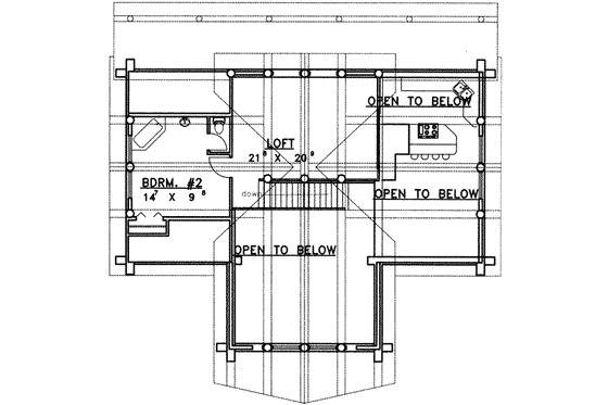 Floor Plan - Upper Floor for Log House Plan #117-402 - 2 bed, 2 bath